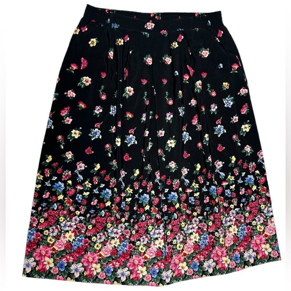 50’s Vintage Jantzen Cottagecore Floral Skirt with Pockets Black Pink Flowers